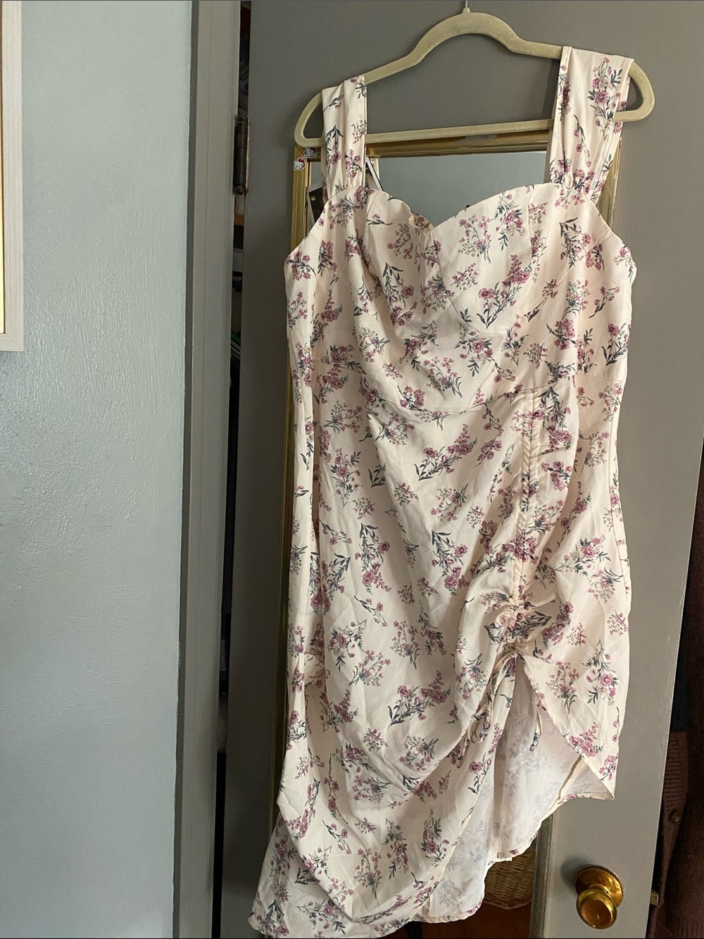 Cider Cream Midi Dress with Pink Floral Print